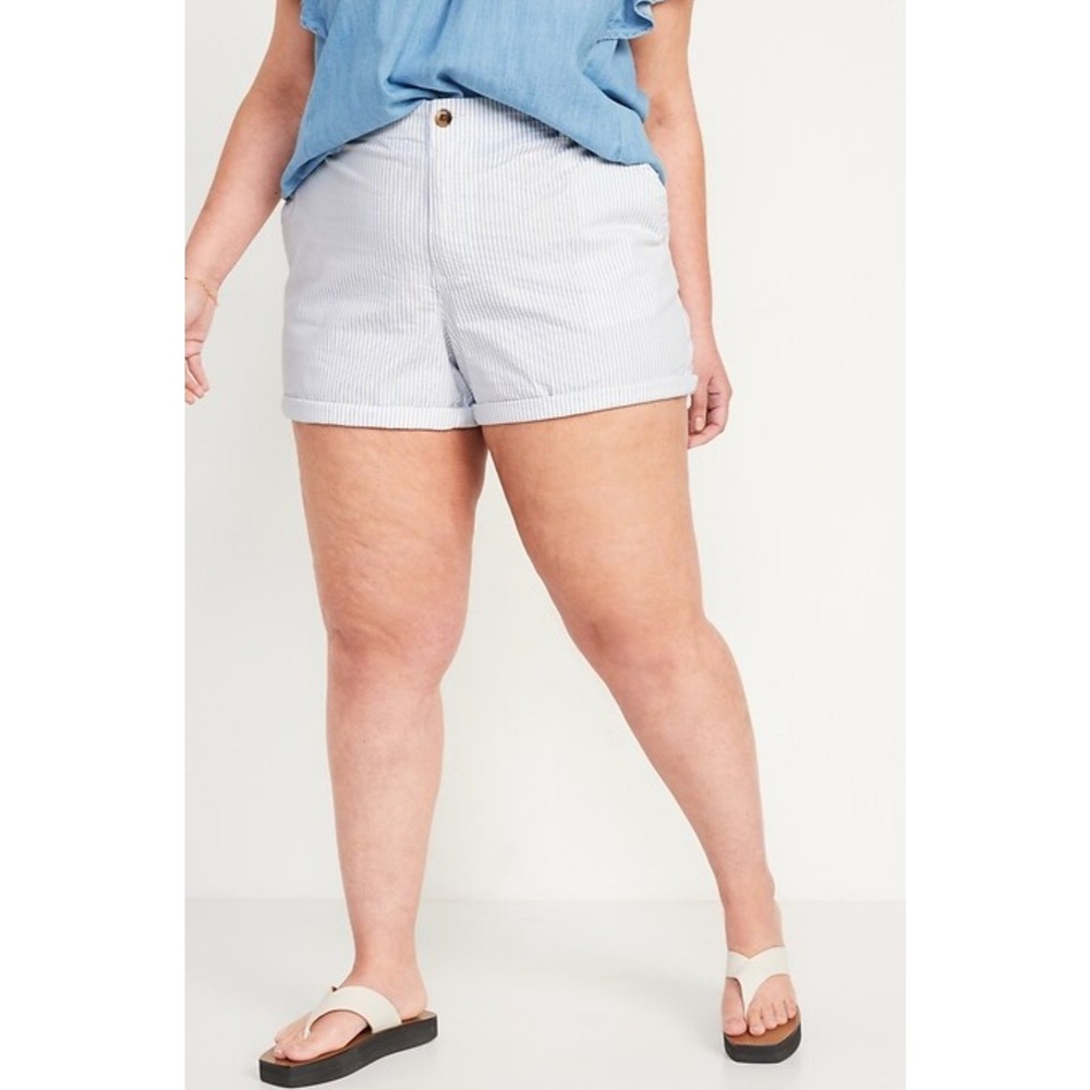 Old Navy Everyday Easy Chino Shorts XL Blue White Stripe 3 Inch Inseam Cotton